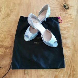 kate spade Glitter D’Orsay Pumps, silver w/bag.